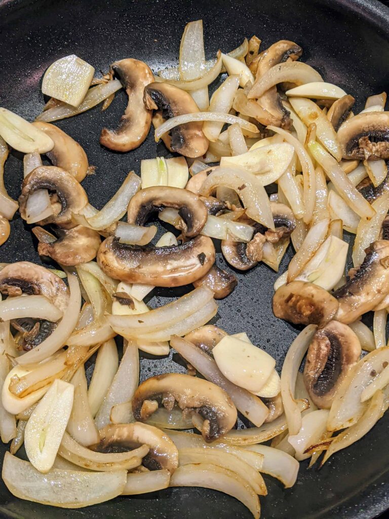 mushrooms, onions, garlic chopped in a pan