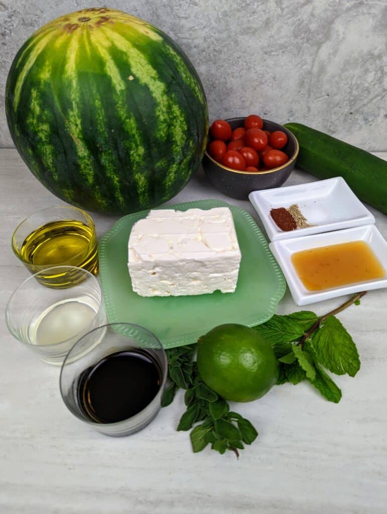 Watermelon Feta Salad with Honey Lime Balsamic Vinaigrette ingredients