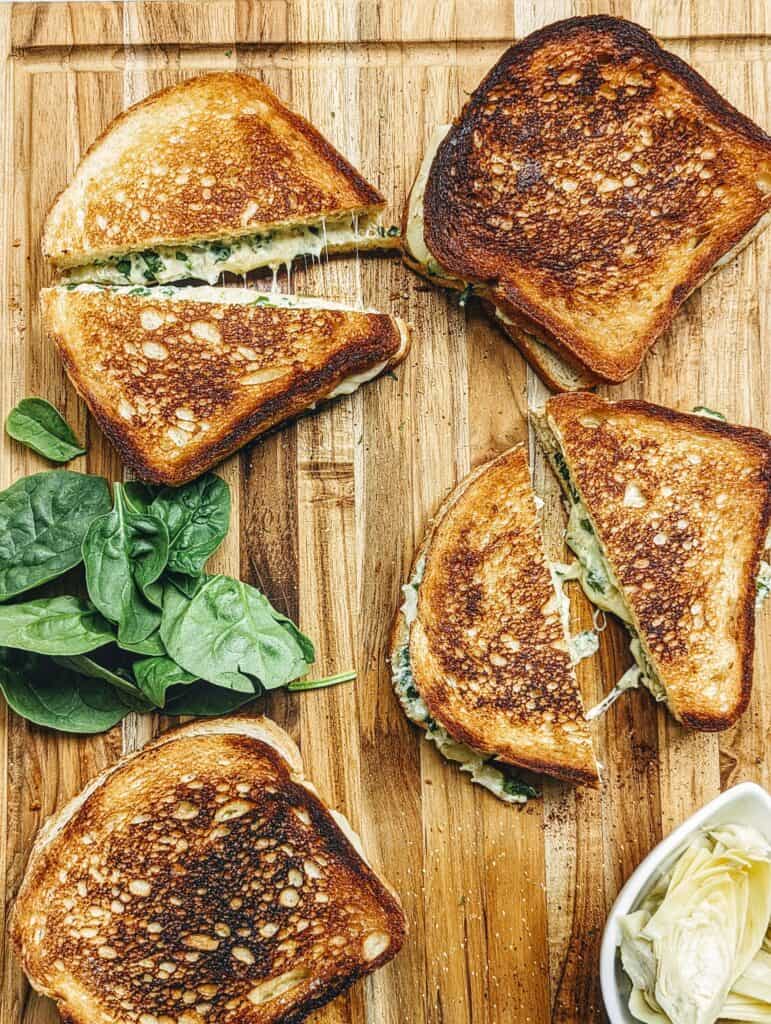 spinach and artichoke dip grilled cheese sandwich 
