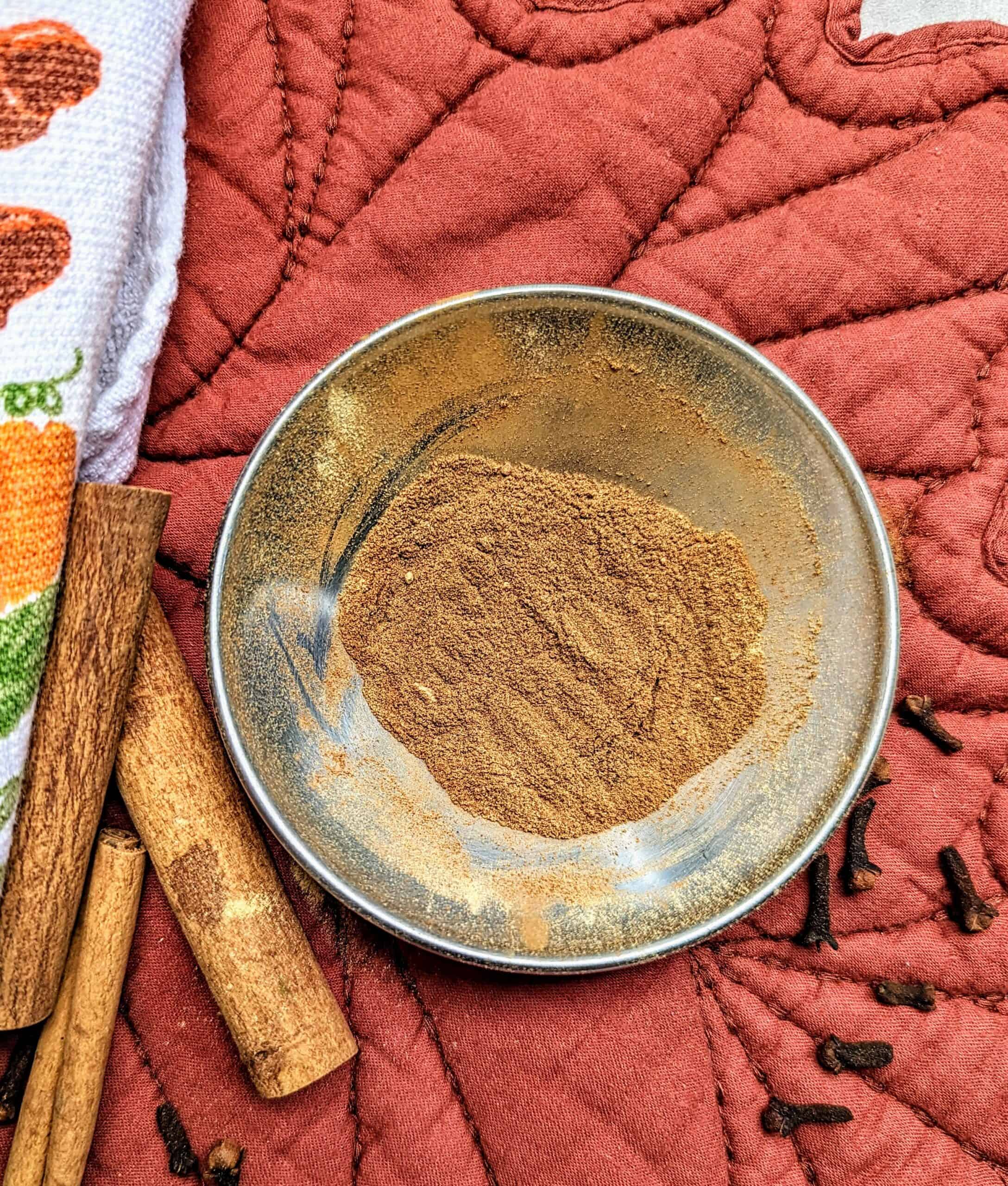 homemade pumpkin pie spice in a silver container