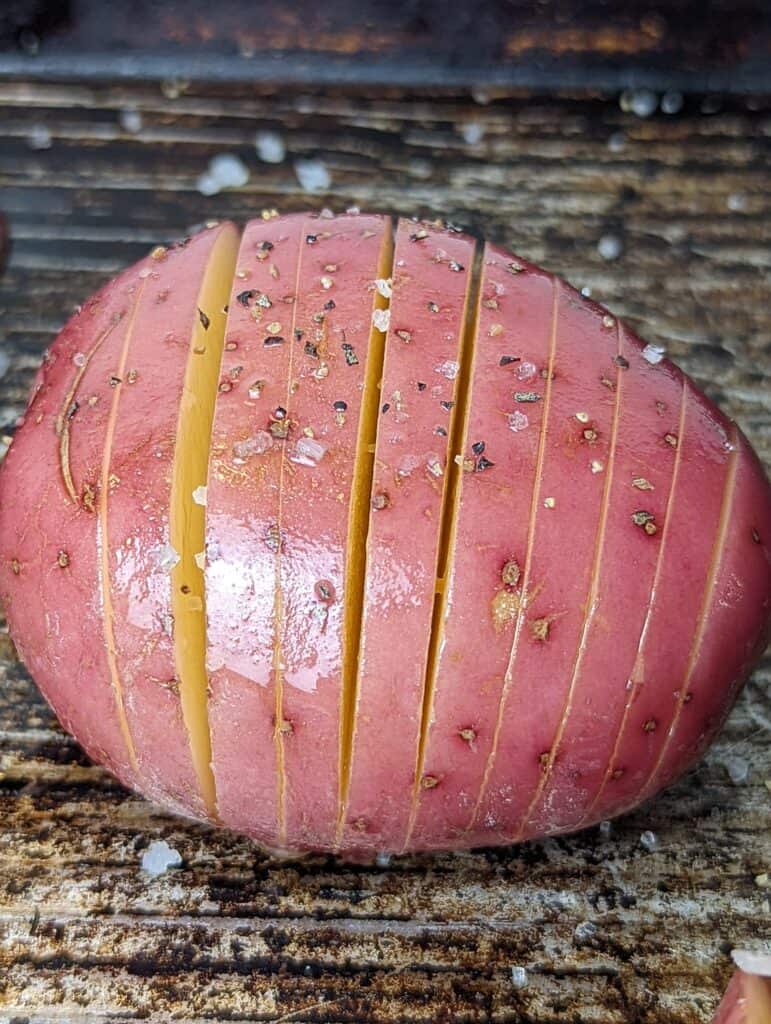 close-up of Hasselback potato